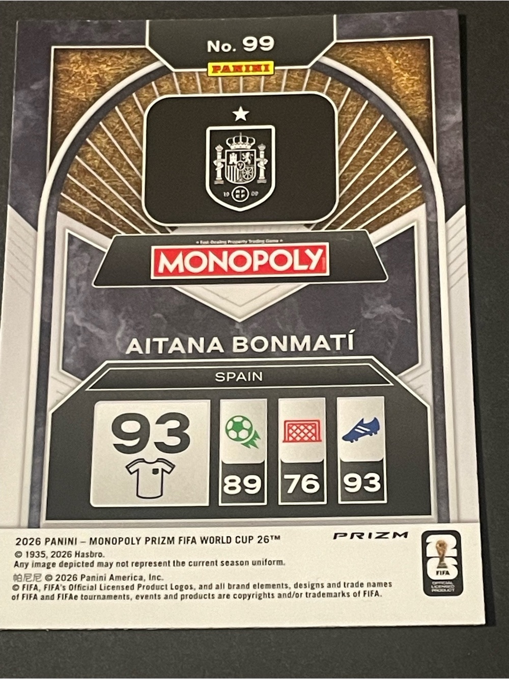 Panini 2026 Prizm Monopoly FIFA World Cup Aitana Bonmatí Spain #99 Green Wave - Picture 5 of 6